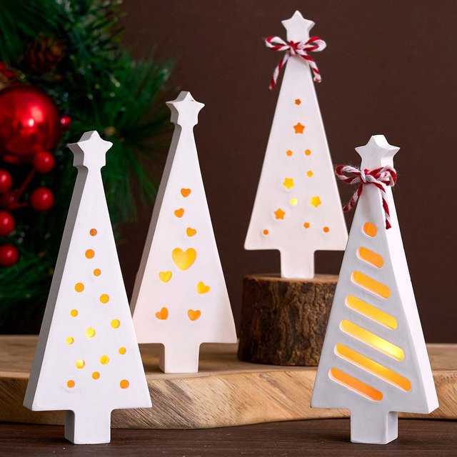 UDOCOOL Silikonform für Weihnachtsbaum-Ornamente zur DIY-Herstellung von Kerzenhaltern aus Beton, Gips oder Harz in Weiß - Bild 1