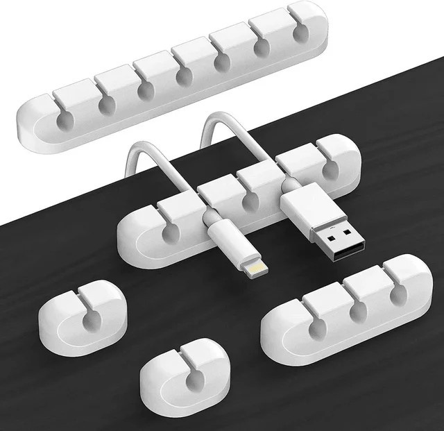 VIKEFON Kabel-Organizer aus Silikon in Grau für USB-Kabel, Maus, Tastatur und Headset mit selbstklebender Fixierung - Bild 1