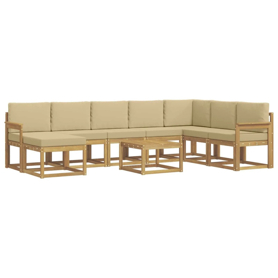 vidaXL Outdoor-Sofagarnitur 9-tlg. in L-Form aus Akazienholz mit Kissen, Weiß und Beige - Bild 2