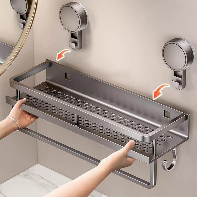 YUNJIEYA Badezimmerregal aus Aluminium mit Saugnapf zur wandmontage, grau und silber - Bild 1