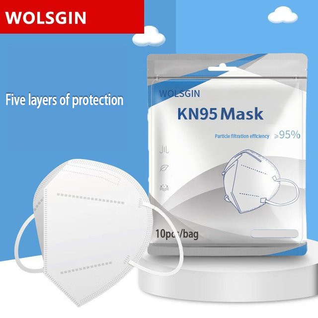 Weiße KN95-Masken mit 5-lagigem, atmungsaktivem Design, elastischen Ohrenschlaufen und verstellbarer Nasenbrücke, 10 Stück - Bild 1