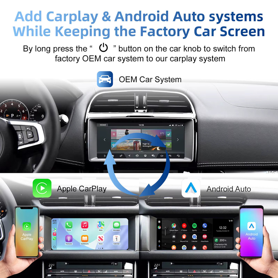Ezonetronics Kabelloses CarPlay und Android Auto Nachrüstkit Decoder-Box für Jaguar E-Type, XEL, XJL, F-Type und F-Pace in Silber - Bild 2
