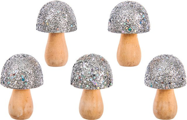 Rico Design Kleine Holz Pilze in Silber mit Glitter und irisierenden Effekten - Bild 1