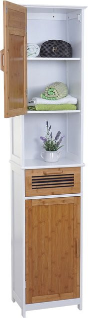 MCW Hochschrank A85 Badschrank aus Bambus und MDF in Weiß, H x B x T: 180 x 40 x 31 cm - Bild 1