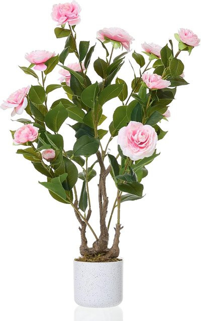 Garvee Künstliche Kamelie in Pink mit 16 Blüten im Topf, Dekorative Kunstpflanze für Innen und Außen, Höhe: 75 cm - Bild 1