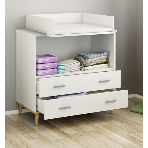 VCM Wickeltisch Set Lindas Wickelkommode mit Wickelaufsatz und zwei Schubladen in Eiche braun, B/T/H: 80 x 49 x 93 cm - Bild 2