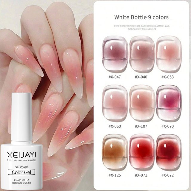 XEIJAYI Nagelgel, Glänzend, 9 Stück Set, Soft and sweet/greet white - Bild 1