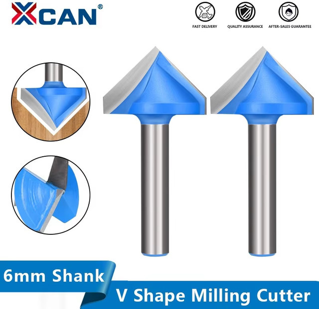 XCAN V-Nutfräser aus Hartmetall mit 6mm Schaft für CNC-Gravur und Holzbearbeitung in verschiedenen Winkeln (60, 90, 120, 150 Grad) - Bild 1