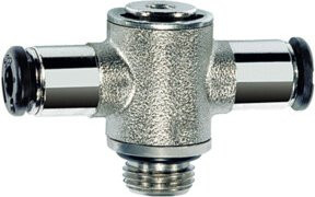 Riegler T-Steckverschraubung click-clock drehbar aus Messing in Silber, G 3/8 a., Schl-Ø 10 mm - Bild 1