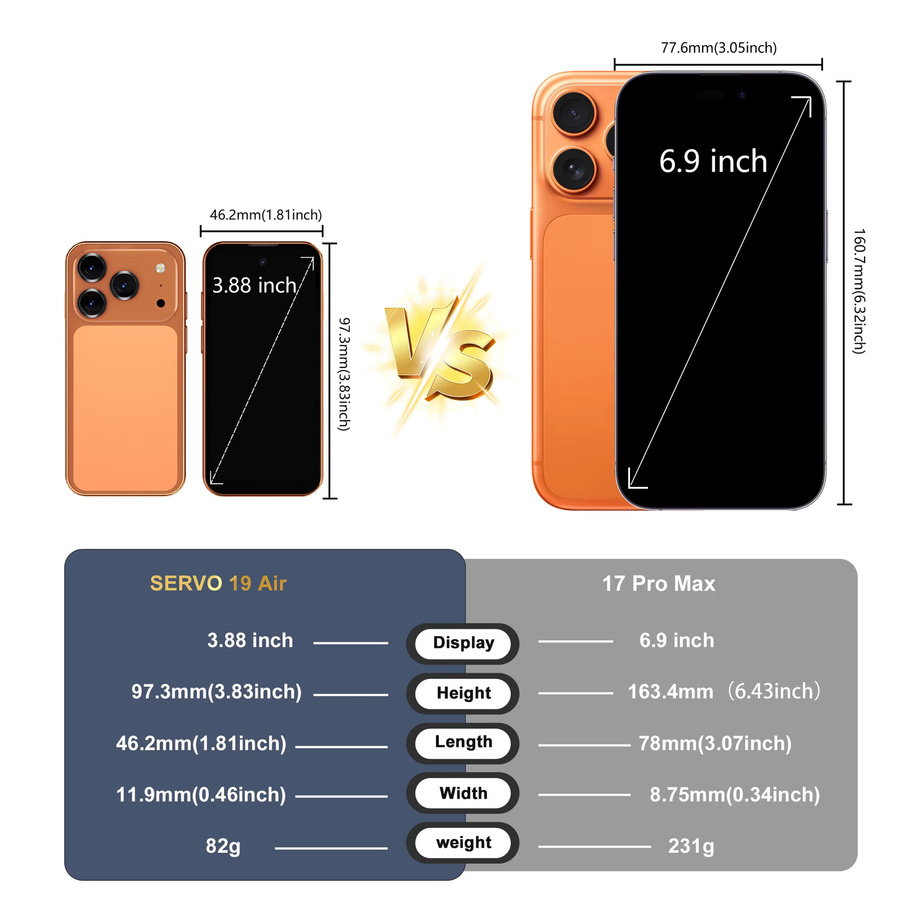 SERVO 19 Air 4G LTE Mini Smartphone mit Android 12.0, 6 GB RAM, 128 GB Speicher, 3,88 Zoll Display, Face Unlock, GPS und Dual SIM in Orange und Gold - Bild 5