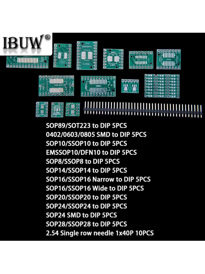 70-teiliges SMD zu DIP Adapter Konverterplatte PCB Board Kit in Grün für SOP8 SOP10 SOP14 SOP16 SOP20 SOP24 SOP28 - Bild 2