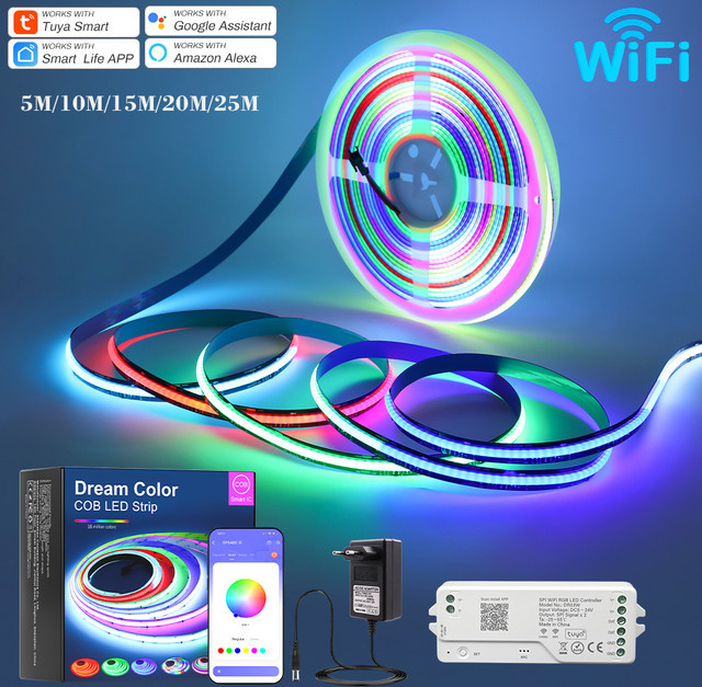 Tuya WiFi Adressierbarer RGBIC LED Streifen WS2811 SPI Pixel Lichtband 24V in Multicolor und Schwarz - Bild 1