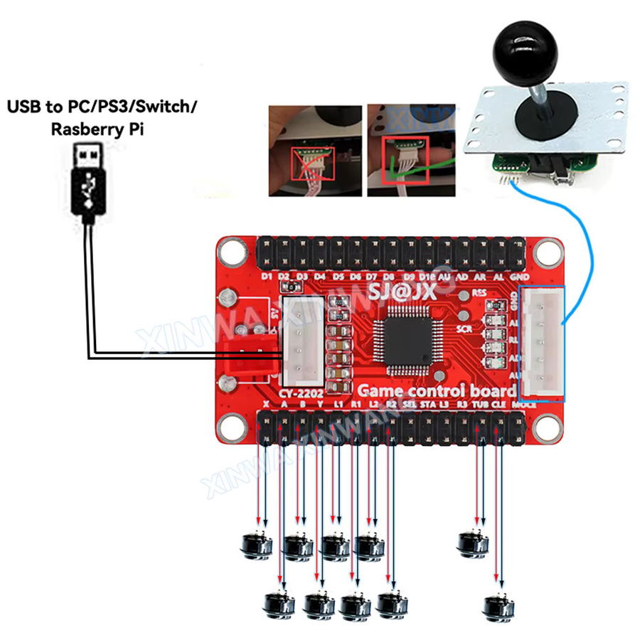 Sanwa Arcade Joystick DIY Kit mit USB Controller für Raspberry Pi, PC und PS3 - Bild 1