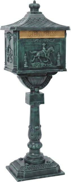 Relaxdays Standbriefkasten aus Aluminium in Grün Antik, abschließbar und freistehend, H: 118 cm, B: 41 cm, T: 29 cm - Bild 1