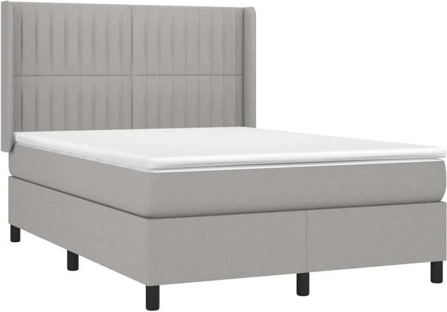 vidaXL Boxspringbett mit Matratze in Hellgrau, Hybridbett mit LED-Unterbettbeleuchtung und USB-Ladeport, B/T: 140 x 190 cm - Bild 1