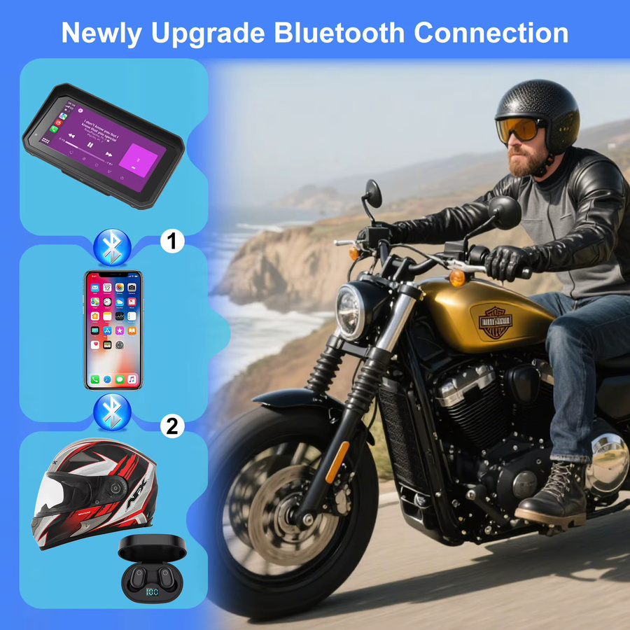 WEUASTE Kabelloser 6 Zoll Motorrad-Navigationsbildschirm mit CarPlay, Android Auto und GPS in Schwarz für BMW R1200GS, R1250GS und R1300GS - Bild 3