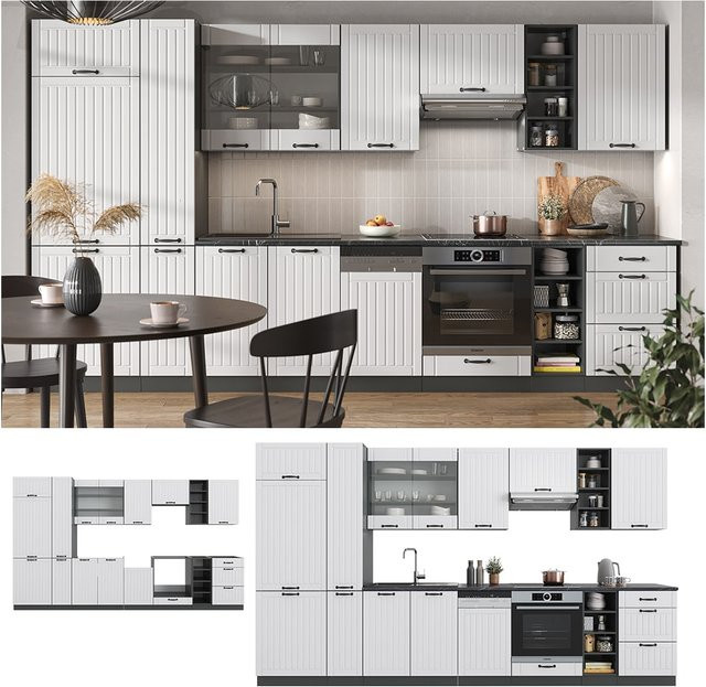 Vicco Küchenzeile Fame-Line Landhausstil in Anthrazit und Weiß, Breite: 355 cm - Bild 1
