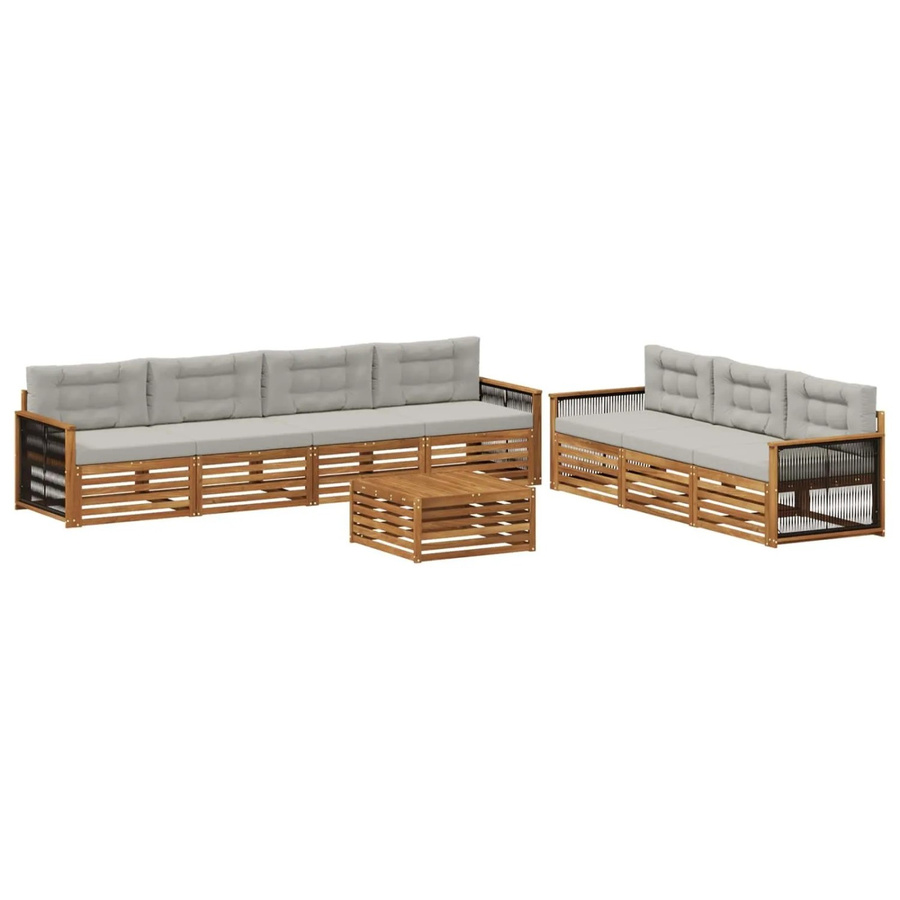 vidaXL Outdoor-Sofagarnitur aus massivem Akazienholz mit 8-teiligem Set in Natur und Hellgrau - Bild 2