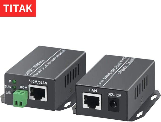 TITAK Ethernet über Twisted Pair Extender Medienkonverter für RJ45 Cat5/6 Netzwerkkabel bis 500 m in Schwarz, ideal für HD-Netzwerk-IP-Kameras - Bild 1