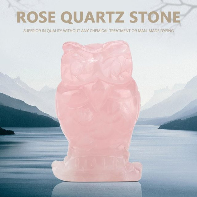 DIYelecs Rosenquarz Eule als Deko-Figur in Rosa und Beige - Bild 1