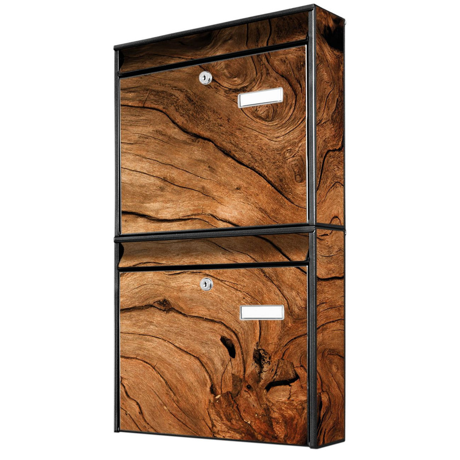 banjado Burg Wächter Briefkastenanlage für Mehrfamilienhäuser, Schwarz mit Holzmaserung, B/H/T: 36,2 x 64,5 x 10 cm - Bild 1