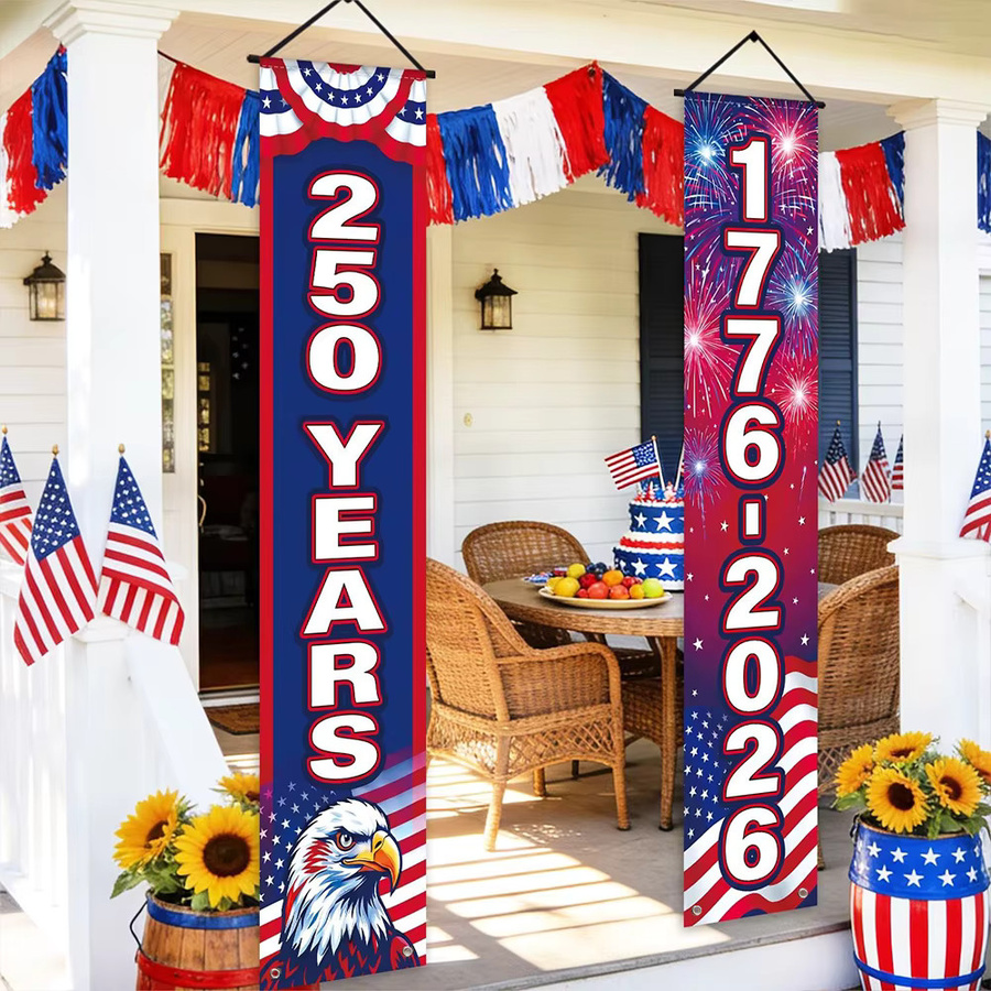 OURFETE Amerikanisches Unabhängigkeitstag Banner 250 Jahre 1776-2026 mit Adler und Feuerwerk, Patriotische Haustür-Dekoration für den 4. Juli, Mehrfarbig, B/H: 180 x 30 cm - Bild 4