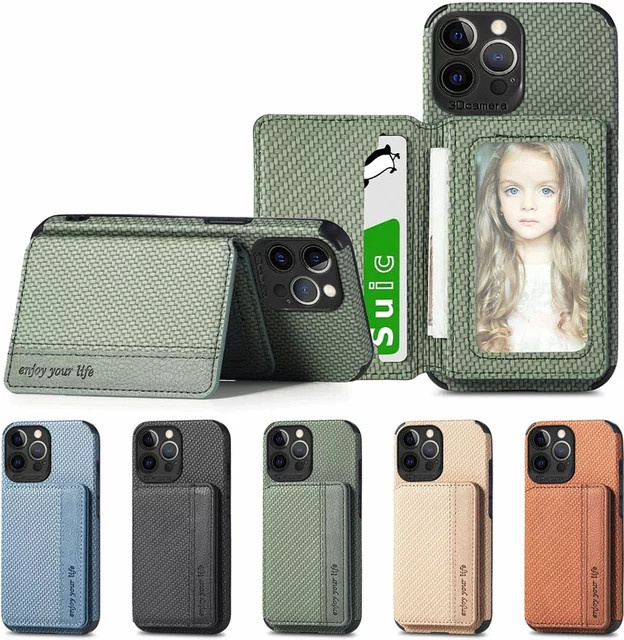 NMEGOU Magnetische Kohlefaser Brieftasche und Kartenhalter Hülle für iPhone 17 Air, 16, 15, 14, 13, 12 und 11 in Blau und Multicolour - Bild 1
