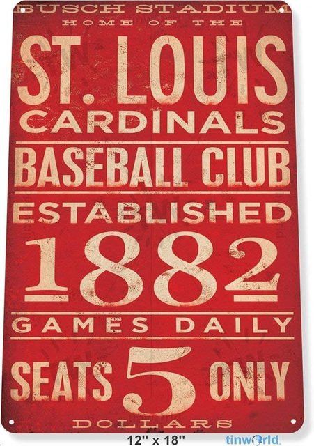 St. Louis Cardinals Baseball Retro Metallblechschild Wanddekoration im Shabby Chic von Potdemiel, Farbe: Rot/Weiss, Breite: 45,72 cm, Höhe: 20,0 cm - Bild 1
