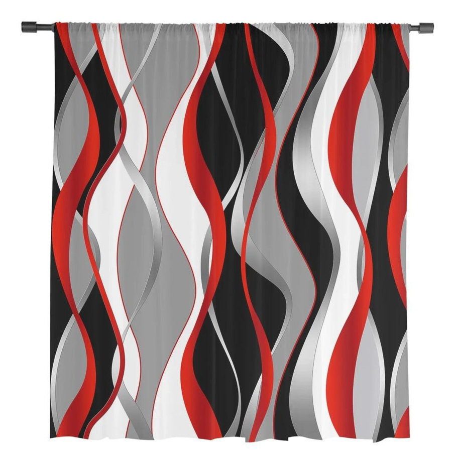Yiran Furniture Transparente Organza-Vorhänge mit abstraktem Linien-Farbverlauf in Rot, Tüll-Gardine für Wohnzimmer und Küche, B: 135 cm, H: 115 cm - Bild 1