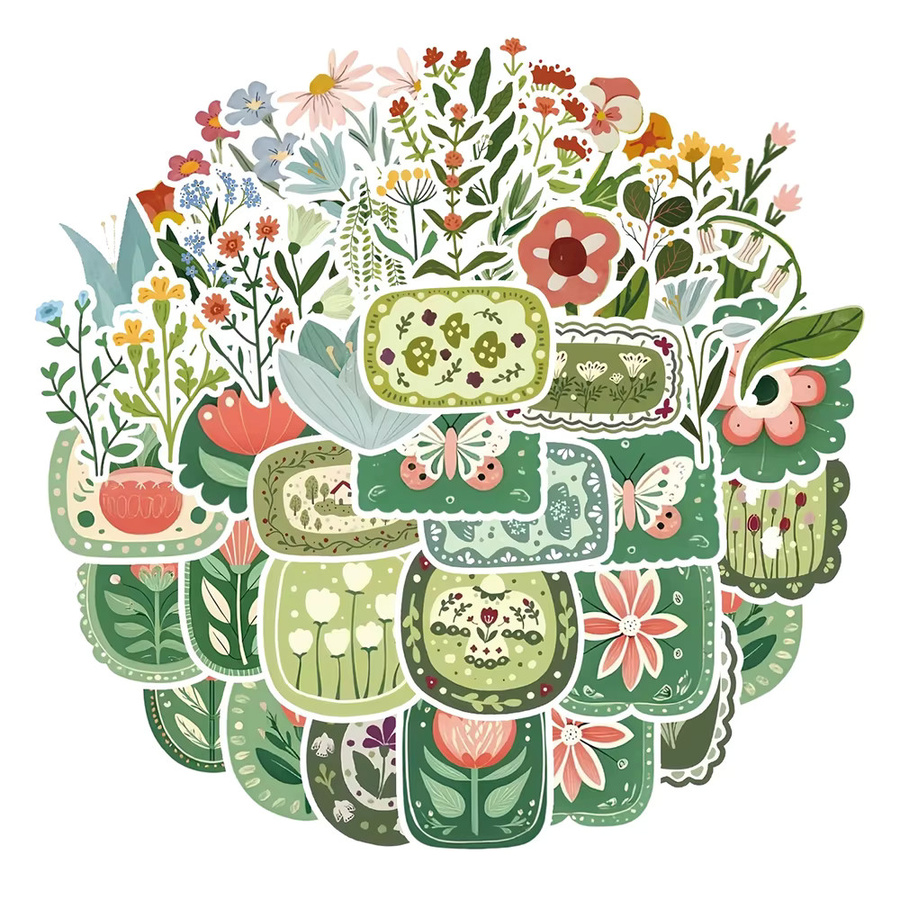 Rspctou Cartoon Retro Abzeichen Blumen und Pflanzen Aufkleber, 10/30/50 Stück - Bild 2