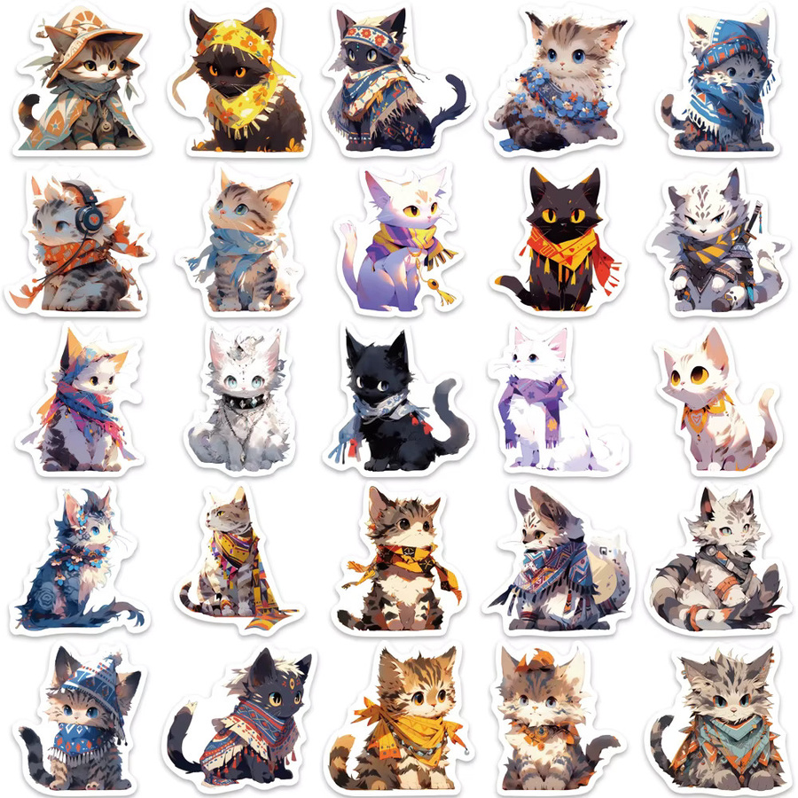 50 kreative Sticker-Set mit ethnischen Motiven und Katzen für Laptop, Handyhüllen und iPad, Mehrfarbig - Bild 3