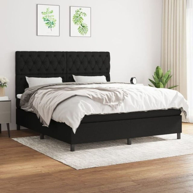 vidaxl Boxspringbett mit Matratze in Schwarz aus Stoff und Holzwerkstoff B/T/H: 160 x 200 x 118 cm - Bild 1