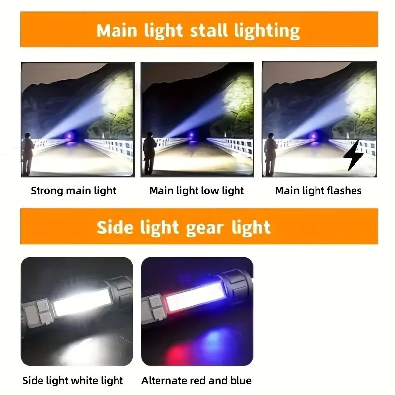 Heinast LED Taschenlampe in Schwarz mit USB-Ladefunktion und Seitenlicht für Outdoor, Camping und Wandern - Bild 4