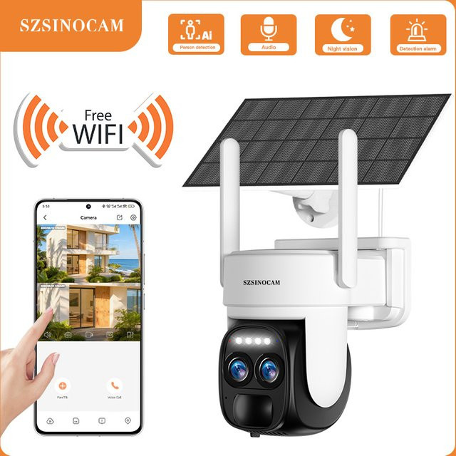 SZSINOCAM WLAN PTZ Solar-IP-Kamera für den Außenbereich in Weiß mit integriertem Akku und HD-Videoüberwachung - Bild 1