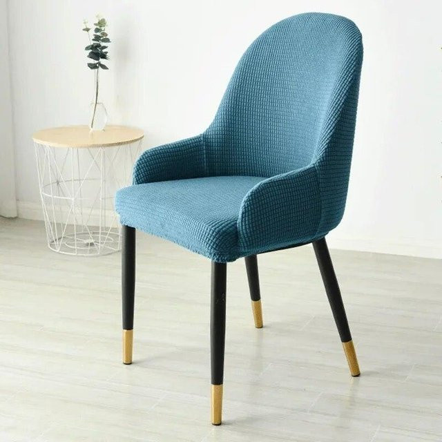 BC-Warm Home Esszimmerstuhlbezug aus Polarfleece in Blau, elastische Stuhlhussen für gebogene Rückenlehnen, 4er-Set - Bild 1
