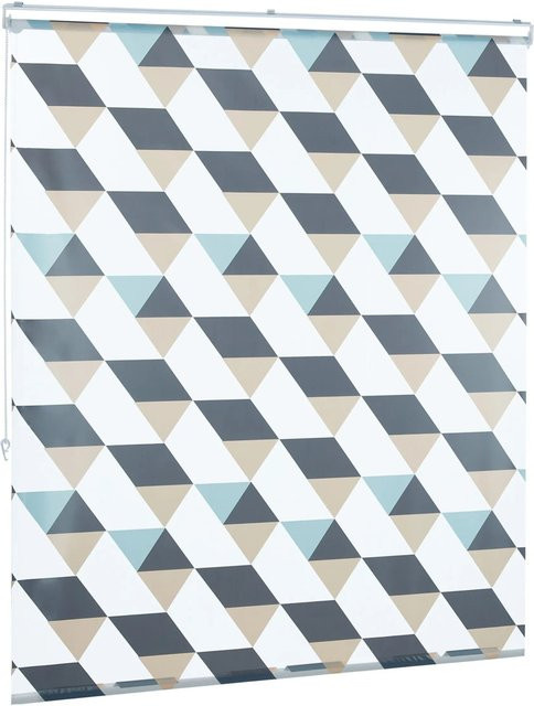 Relaxdays Duschrollo aus Kunststoff und Aluminium, semi-transparent, Grau Blau Beige, B: 140 cm, H: 240 cm - Bild 1