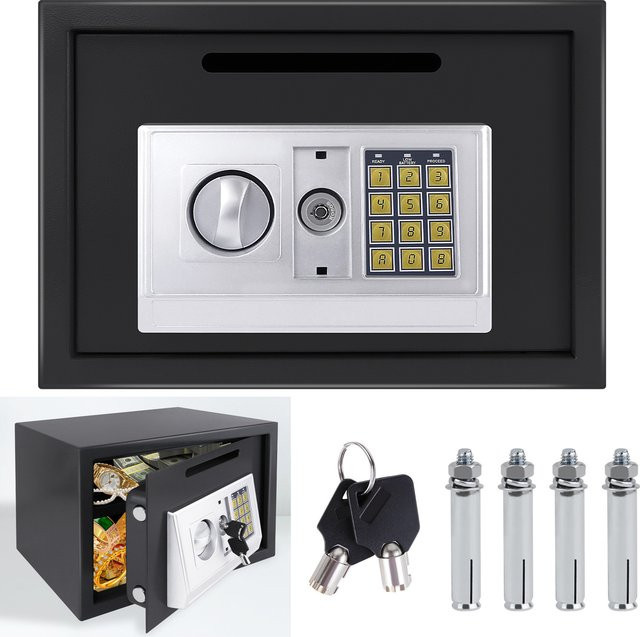 Elektronischer digitaler Safe aus Stahl in Schwarz, feuerfester Sicherheitstresor mit 16L Volumen für Zuhause und Büro, wandmontierbare Sicherheitsbox für Geld und Schmuck, B/H/T: 35,0 x 25,0 x 24,8 cm - Bild 1