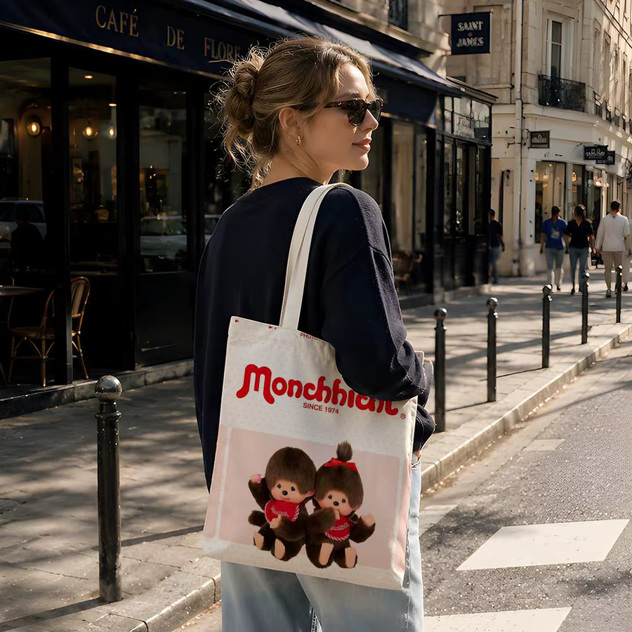 Monchhichi Canvas Tragetasche in Weiß für Schule und Alltag - Bild 2