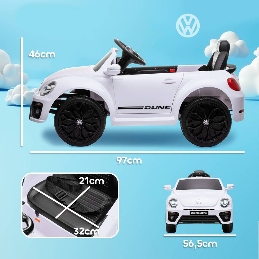 AIYAPLAY Volkswagen Beetle Kinder-Elektroauto mit Licht und Sound Weiß - Bild 4