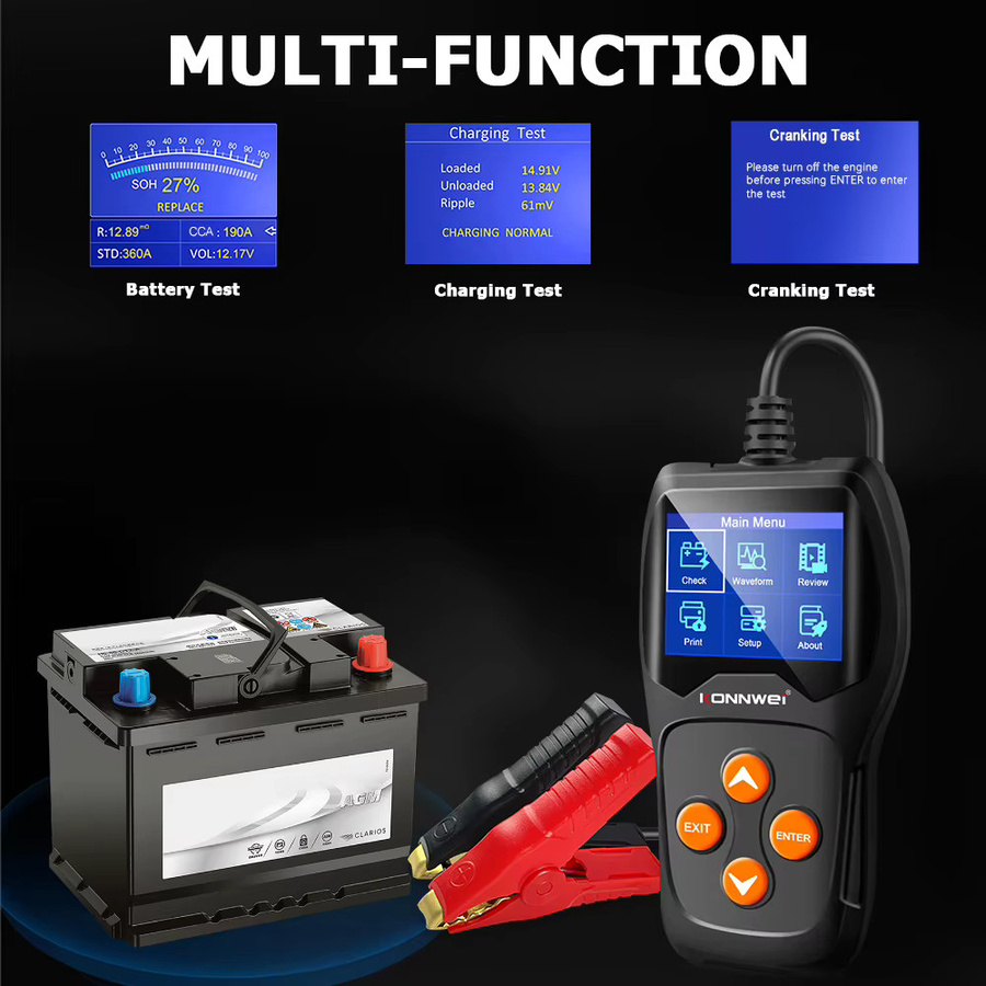 KONNWEI KW600 Auto-Batterietester 6V-12V mit Datenanzeige und Fehlerdatendruck in Schwarz - Bild 4