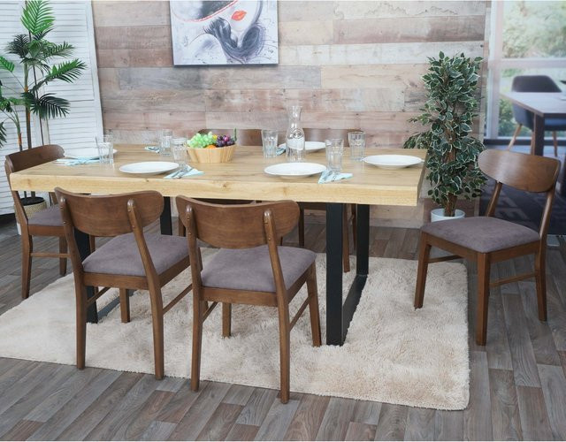 6er-Set Esszimmerstühle MCW M59 aus Massivholz mit Stoffbezug in Beige und dunklem Gestell - Bild 2
