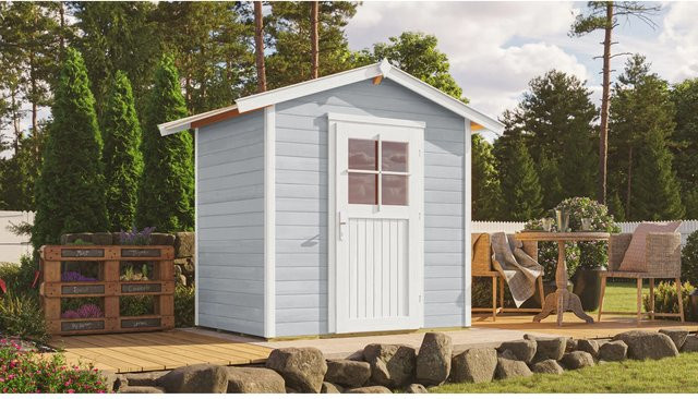 OBI Outdoor Living Holz-Gartenhaus Monza mit Satteldach in Grau-Weiß, B/T: 205 x 174 cm - Bild 1