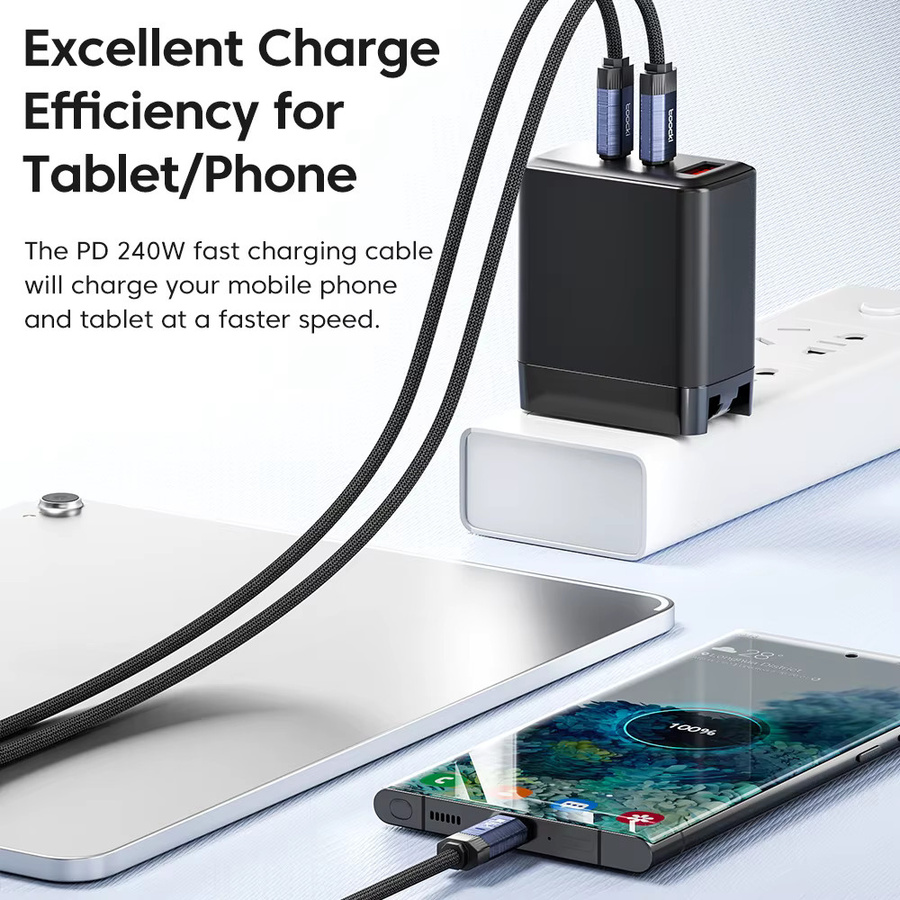 Toocki USB-C auf USB-C Schnellladekabel 240W in Blau für Samsung, Huawei, Xiaomi und Macbook - Bild 3