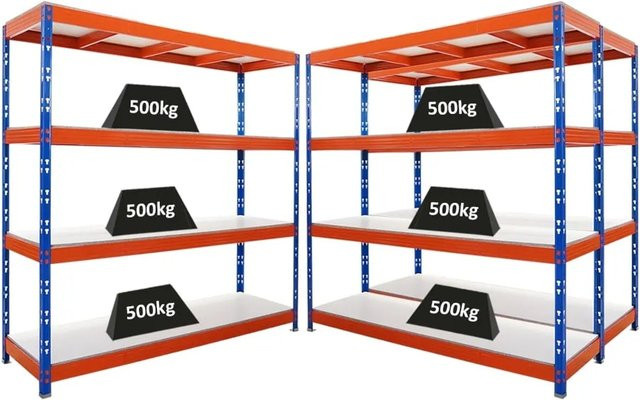 3x PROREGAL Rhino Profi Schwerlastregal mit 4 Melamin-Ebenen, Blau-Orange, B/T/H: 200 x 60 x 200 cm - Bild 1