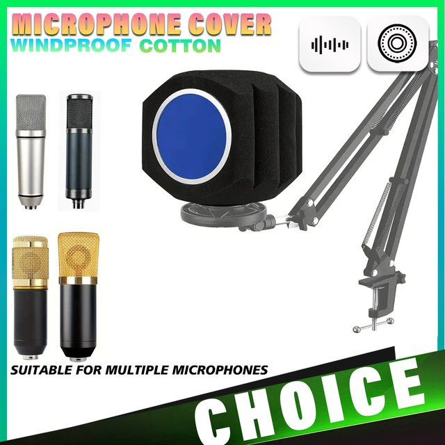 Akustischer Mikrofon-Pop-Filter mit schallabsorbierendem Schaumstoff als Windschutz und Gesangsisolationsball in Schwarz oder Blau - Bild 1