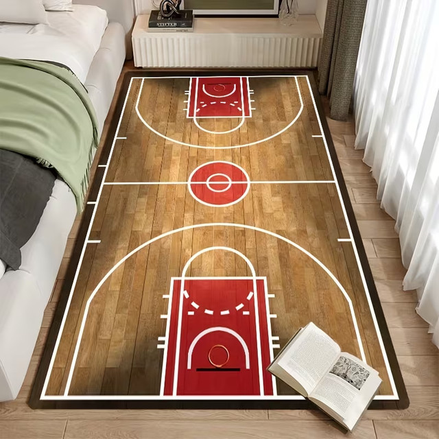 Basketballplatz Bodenmatte mit dunkelbraunem Rand als Teppich für Kinderzimmer und Wohnzimmer - Bild 1