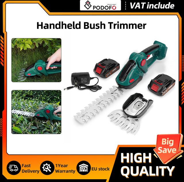 Podofo 2-in-1 Kabelloser Elektrischer Heckenschneider und Gartenschere in Grün für Makita LXT Akkus - Bild 1