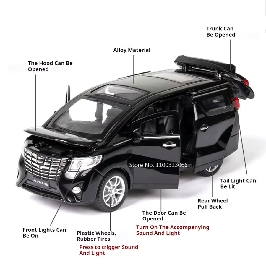 caipo Alphard Vellfire Spielzeugautos, Maßstab 1:32, Metall, Schwarz - Bild 1