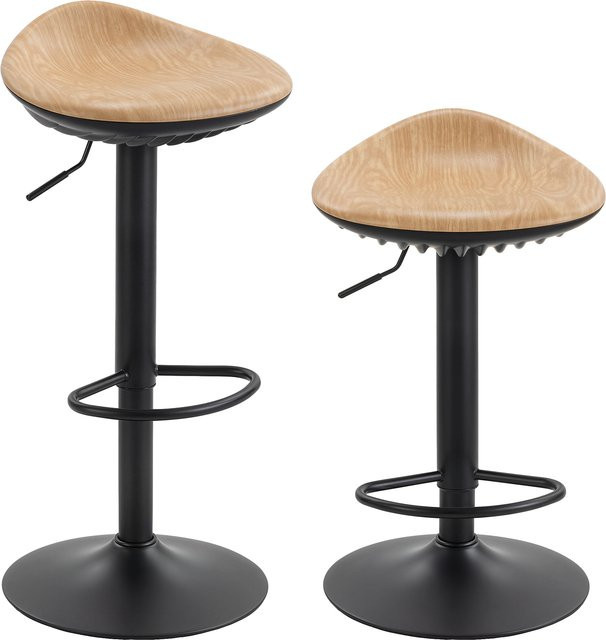 HOMCOM 2er-Set Barhocker in Eiche Holzoptik, höhenverstellbare Barstühle mit 360 Grad Drehung und Fußstütze, Sattelsitz aus PU-Kunstleder, B/T/H: 40 x 40 x 63-84 cm - Bild 1