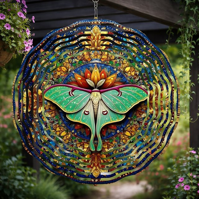 CIFBUY Motten-Mandala Windspiel in Hellgrau als Boho Gartenkunst zum Aufhängen - Bild 1